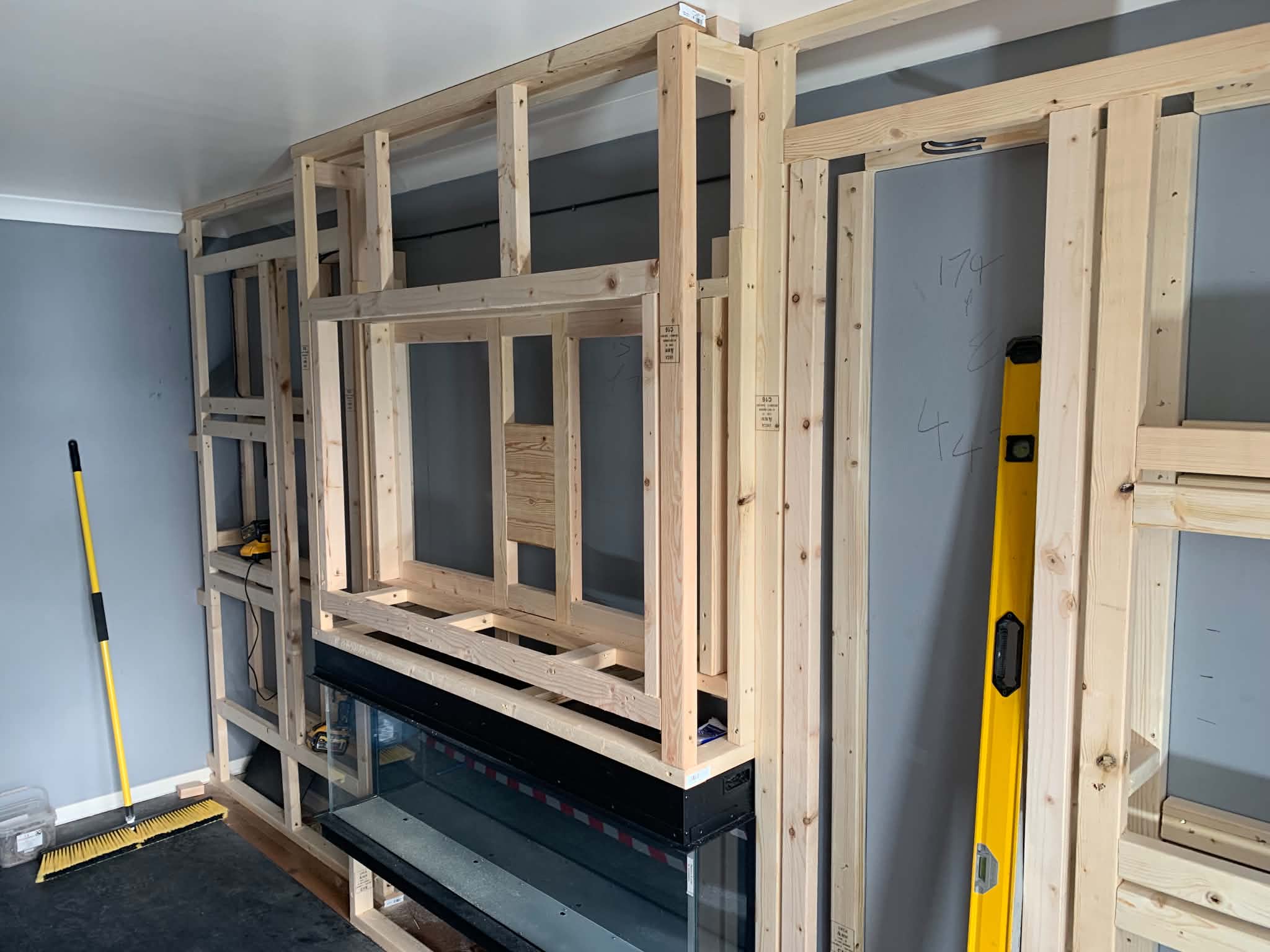 Media wall stud framing stage with electric fire fitted