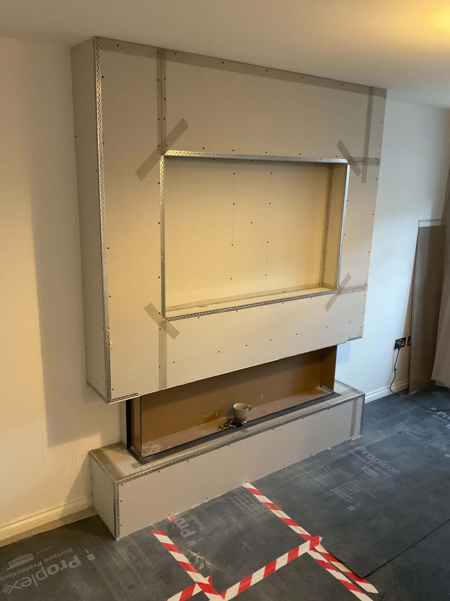 Media wall at fresh plaster stage